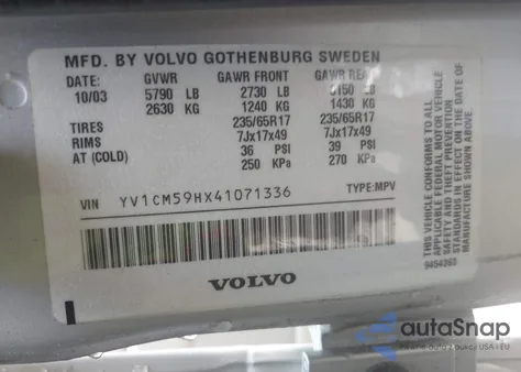 2004 Volvo Xc90 2.5T Awd from USA, damaged, VIN YV1CM59HX41071336